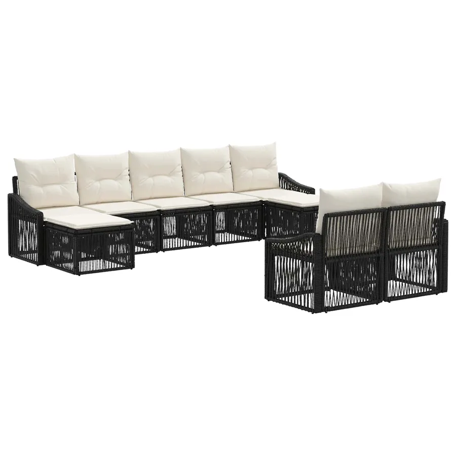 Ensemble de canapé de jardin 9 pcs Noir polyrotin - 2