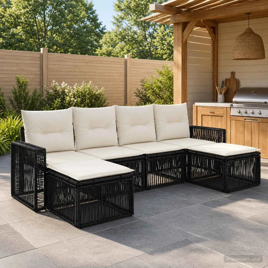 Ensemble de canapé de jardin 6 pcs Noir et blanc crème