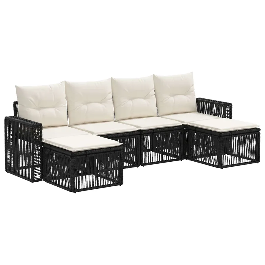 Ensemble de canapé de jardin 6 pcs Noir et blanc crème - 2