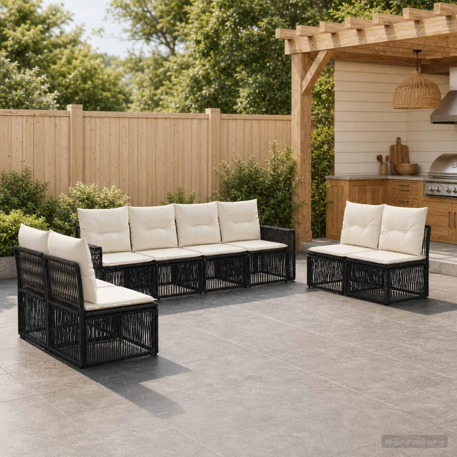 Ensemble de canapé de jardin 8 pcs Noir et blanc crème