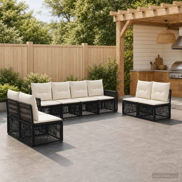 Ensemble de canapé de jardin 8 pcs Noir et blanc crème
