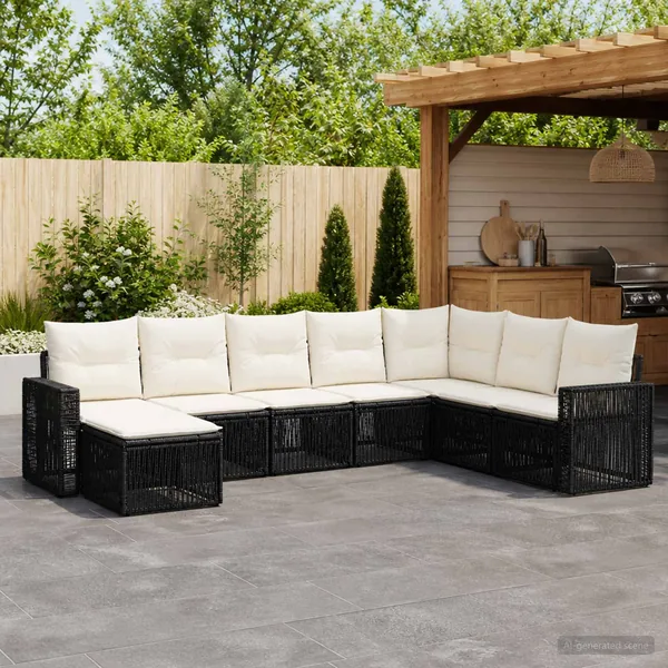 Ensemble de canapé de jardin 8 pcs Noir et blanc crème