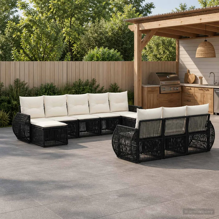 Ensemble de canapé de jardin 10 pcs Noir et blanc crème