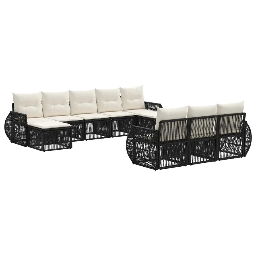 Ensemble de canapé de jardin 10 pcs Noir et blanc crème - 2