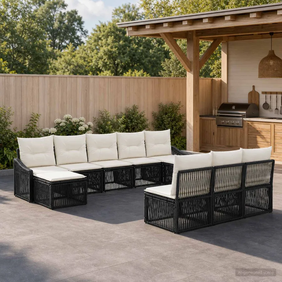 Ensemble de canapé de jardin 10 pcs Noir polyrotin