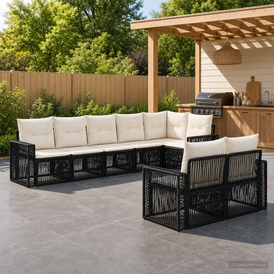 Ensemble de canapé de jardin 8 pcs Noir et blanc crème