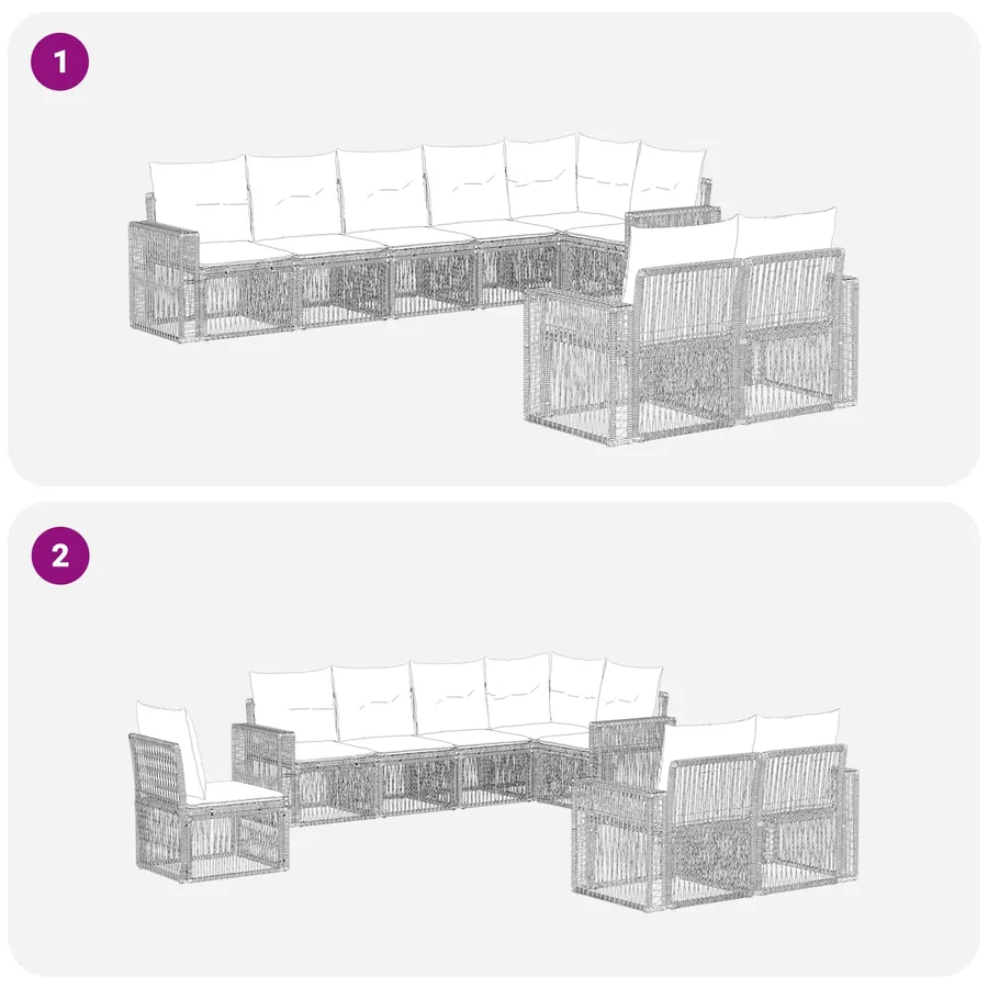 Ensemble de canapé de jardin 8 pcs Noir et blanc crème - 6