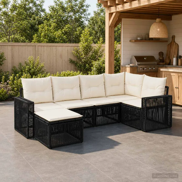 Ensemble de canapé de jardin 6 pcs Noir et blanc crème