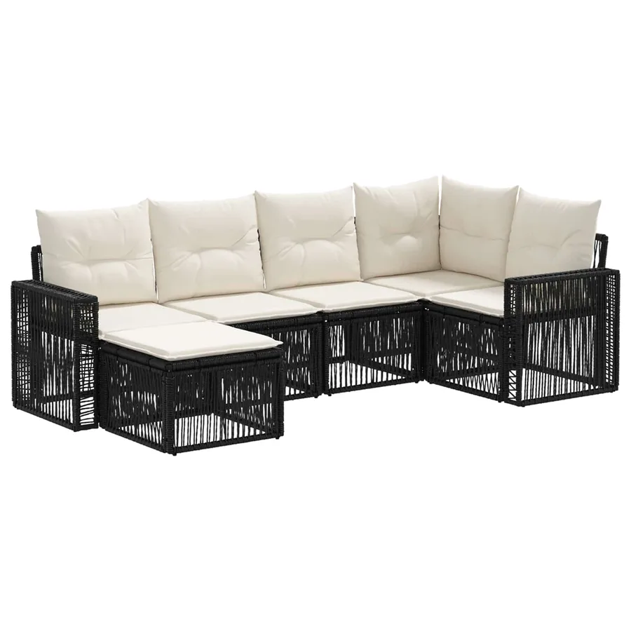 Ensemble de canapé de jardin 6 pcs Noir et blanc crème - 2
