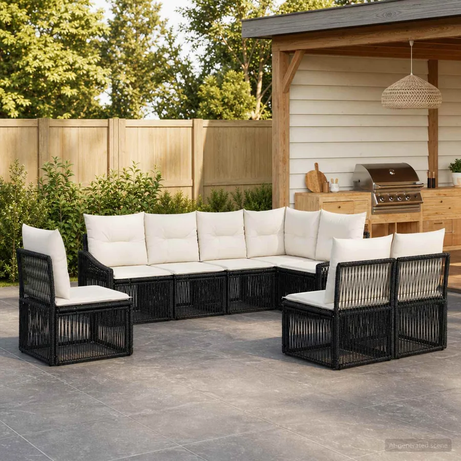 Ensemble de canapé de jardin 8 pcs Noir polyrotin
