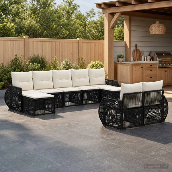 Ensemble de canapé de jardin 9 pcs Noir et blanc crème