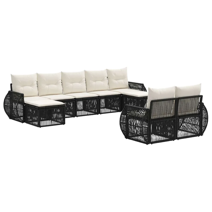 Ensemble de canapé de jardin 9 pcs Noir et blanc crème - 2