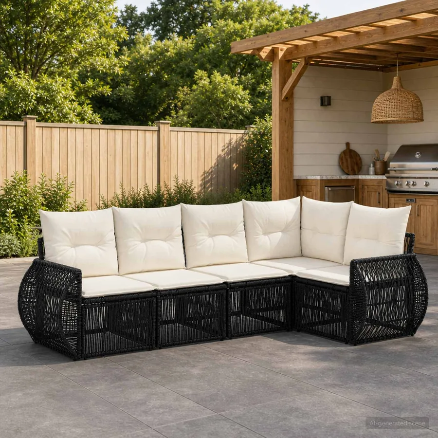 Ensemble de canapé de jardin 5 pcs Noir et blanc crème