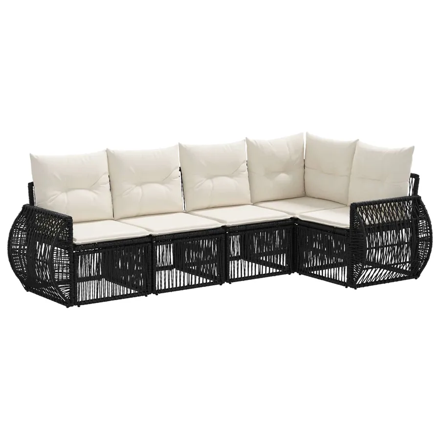 Ensemble de canapé de jardin 5 pcs Noir et blanc crème - 2