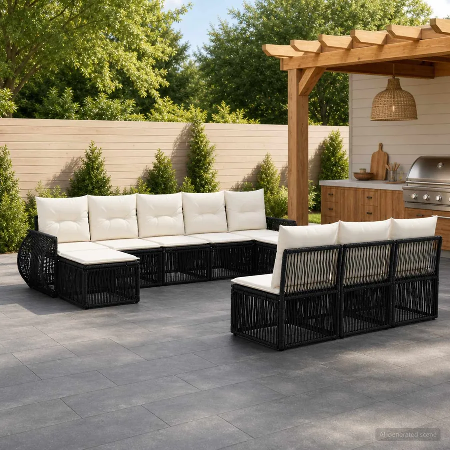 Ensemble de canapé de jardin 10 pcs Noir et blanc crème