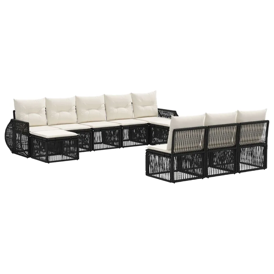 Ensemble de canapé de jardin 10 pcs Noir et blanc crème - 2