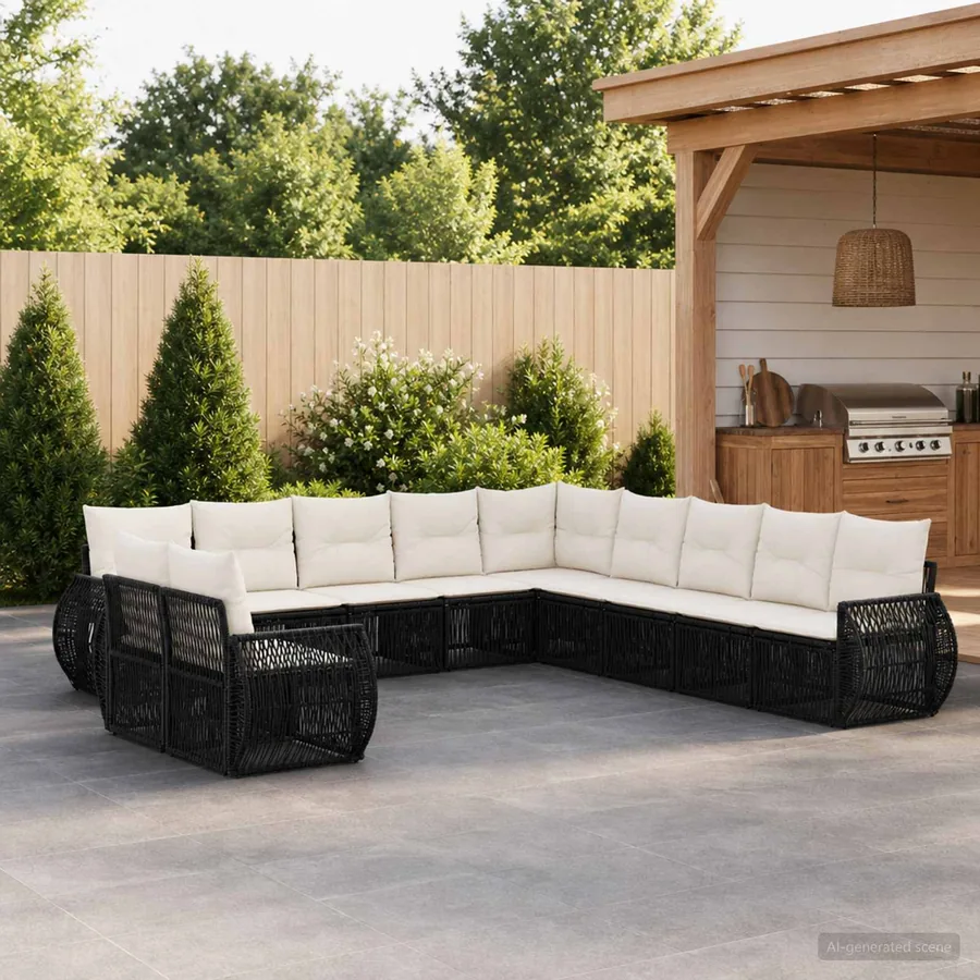 Ensemble de canapé de jardin 11 pcs Noir et blanc crème