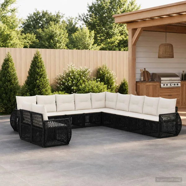 Ensemble de canapé de jardin 11 pcs Noir et blanc crème