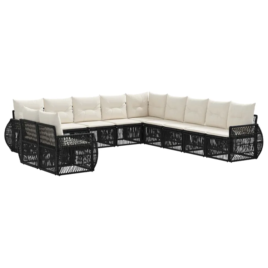 Ensemble de canapé de jardin 11 pcs Noir et blanc crème - 2