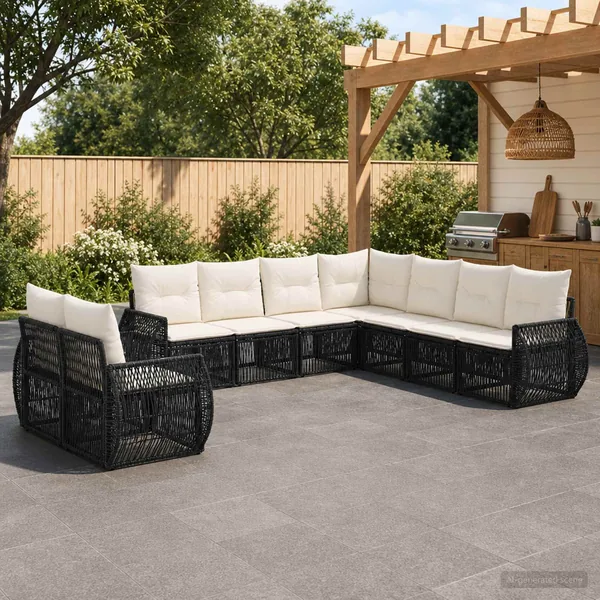 Ensemble de canapé de jardin 9 pcs Noir et blanc crème