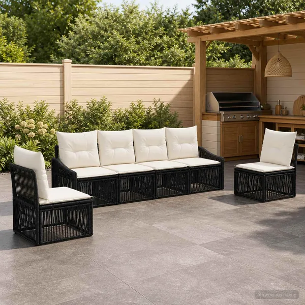 Ensemble de canapé de jardin 6 pcs Noir polyrotin