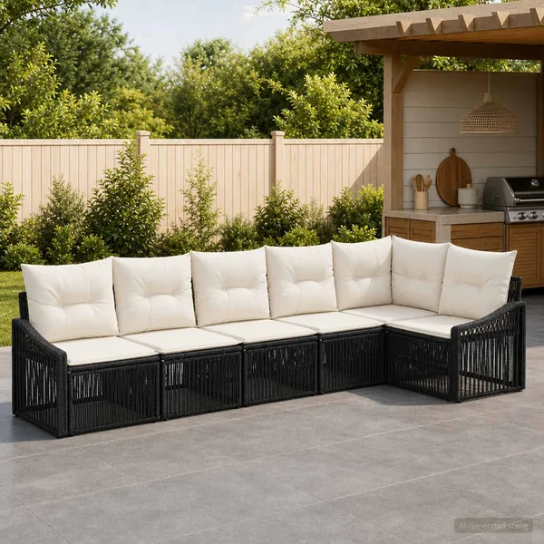 Ensemble de canapé de jardin 6 pcs Noir polyrotin