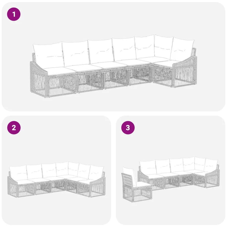 Ensemble de canapé de jardin 6 pcs Noir polyrotin - 6