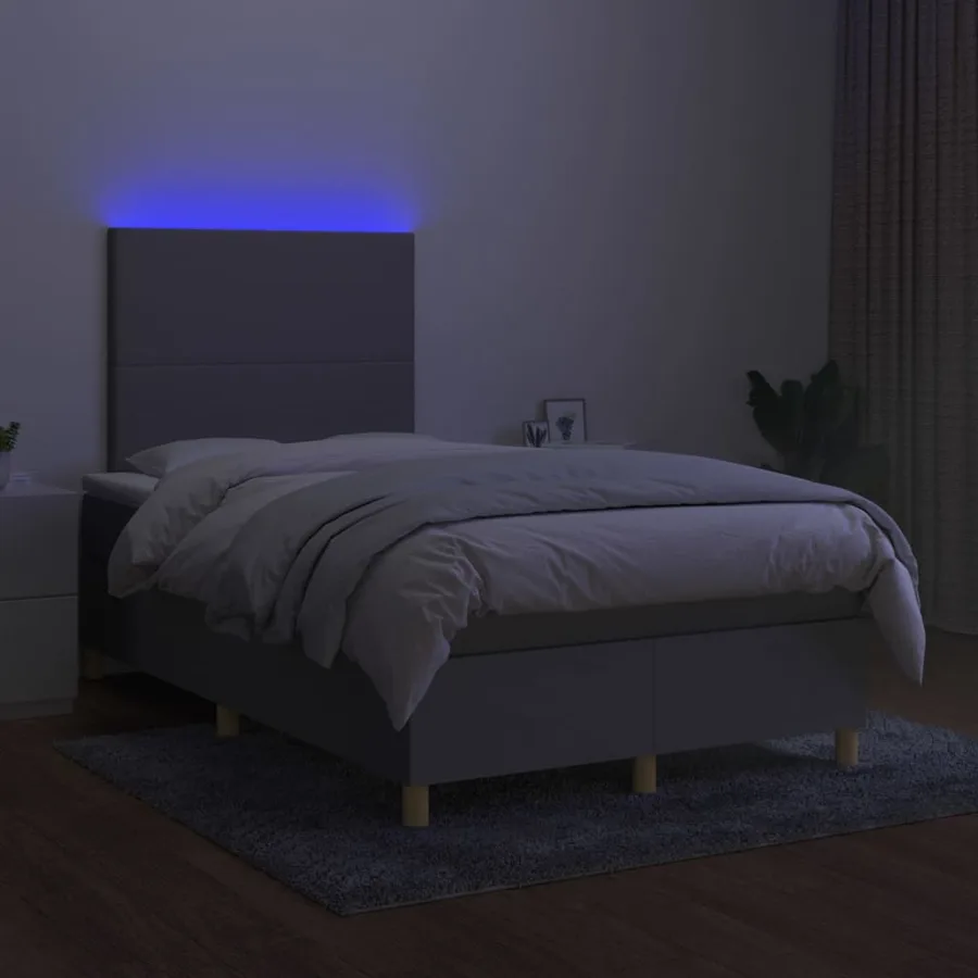 Sommier à lattes de lit et matelas et LED Gris clair 120x200 cm - 4