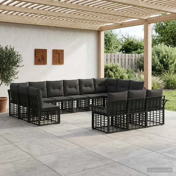 Ensemble de canapés d'extérieur 13 pcs Noir et Gris foncé