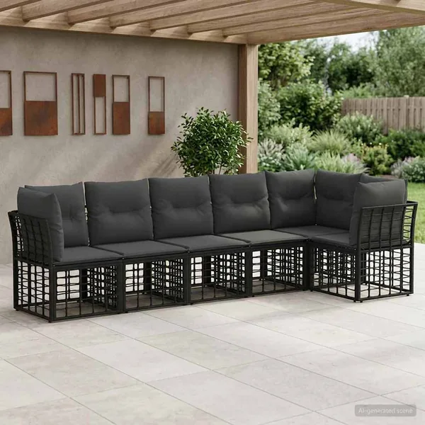 Ensemble de canapé de jardin 6 pcs Noir polyrotin