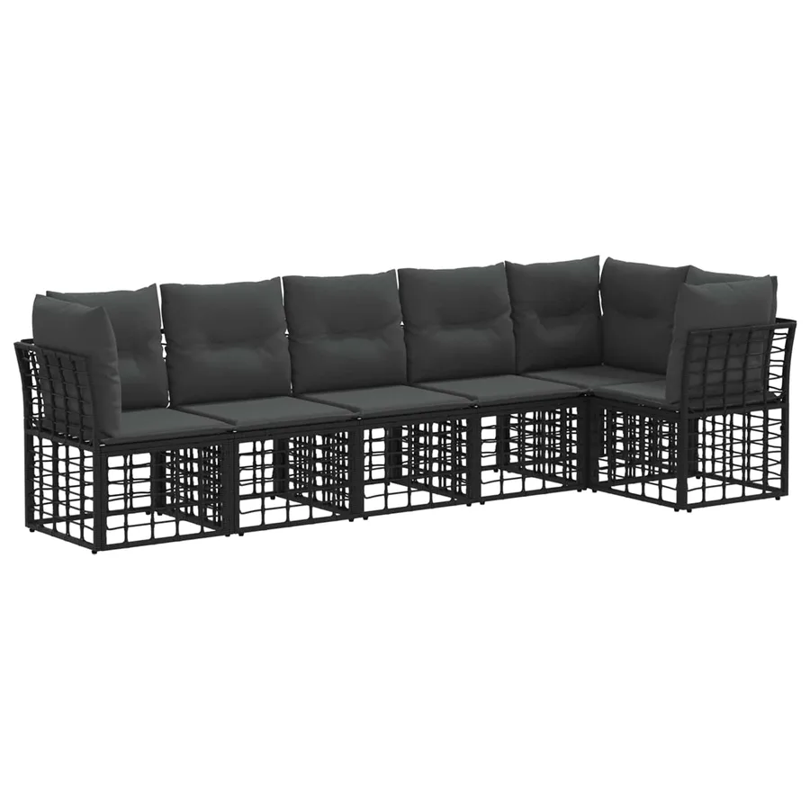Ensemble de canapé de jardin 6 pcs Noir polyrotin - 2