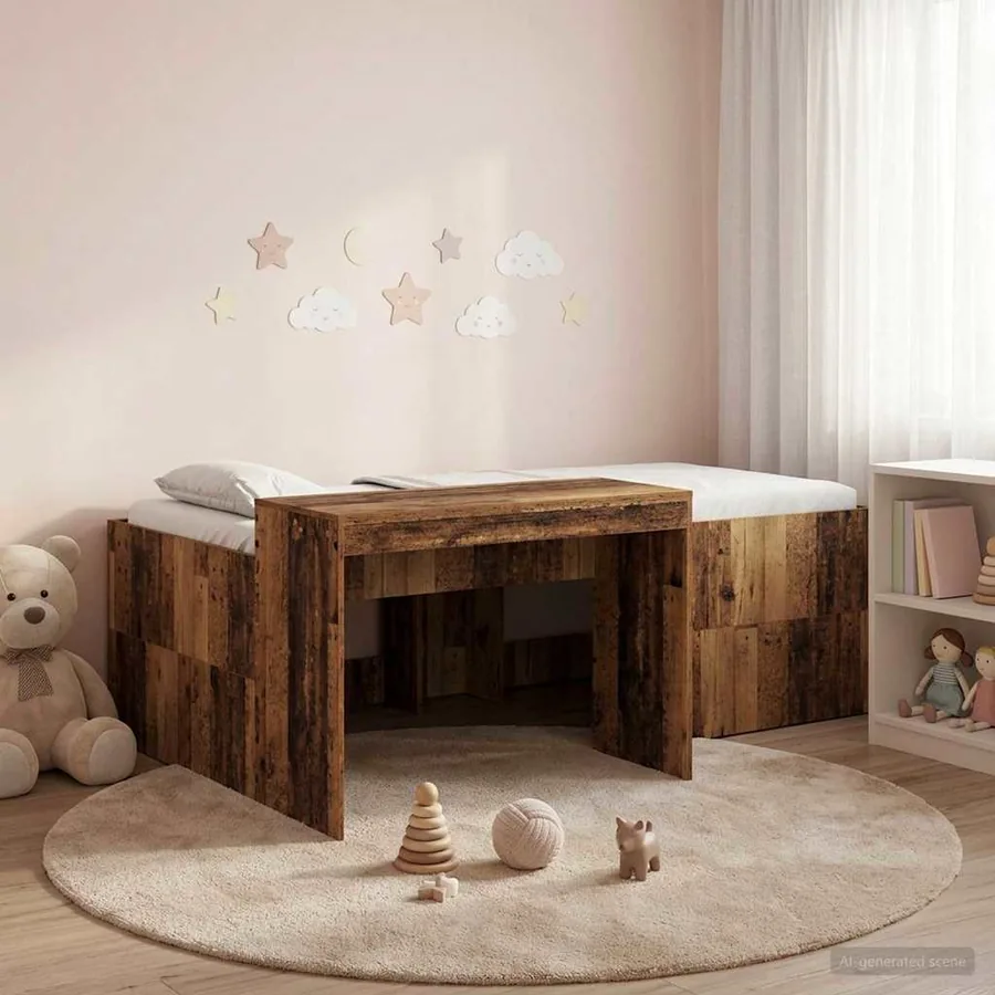 Lit haut pour enfants avec bureau Bois ancien 98,5 x 200 cm