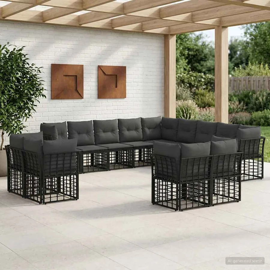 Ensemble de canapés d'extérieur Noir et Gris foncé Polyester