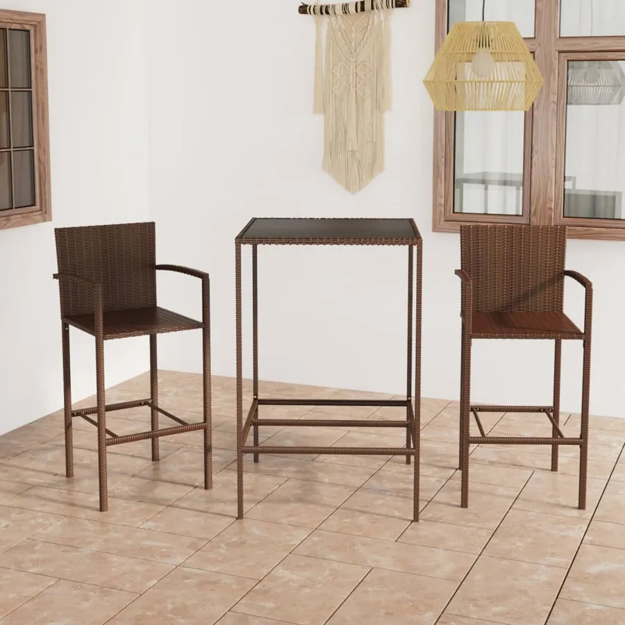 Ensemble de bar de jardin 3 pcs Résine tressée Marron