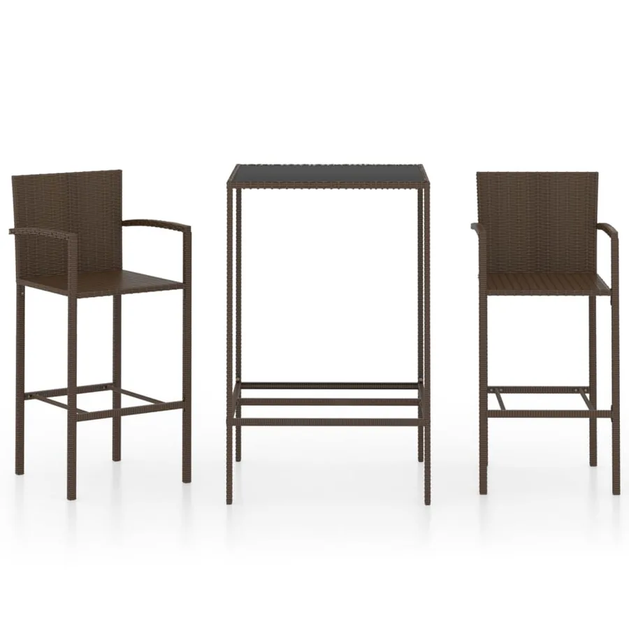 Ensemble de bar de jardin 3 pcs Résine tressée Marron - 2