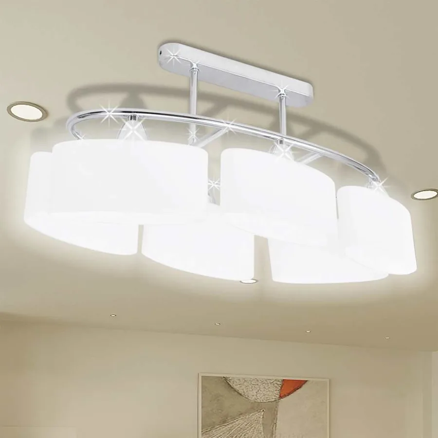Plafonnier avec abat-jours en verre ellipsoïde 2 pcs E14 - 3