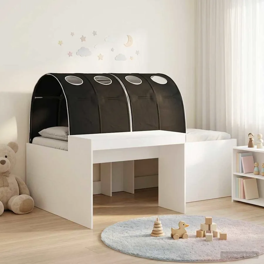 Lit avec Tunnel 3 pc Chêne Artisanal et Noir Bois d'ingénierie