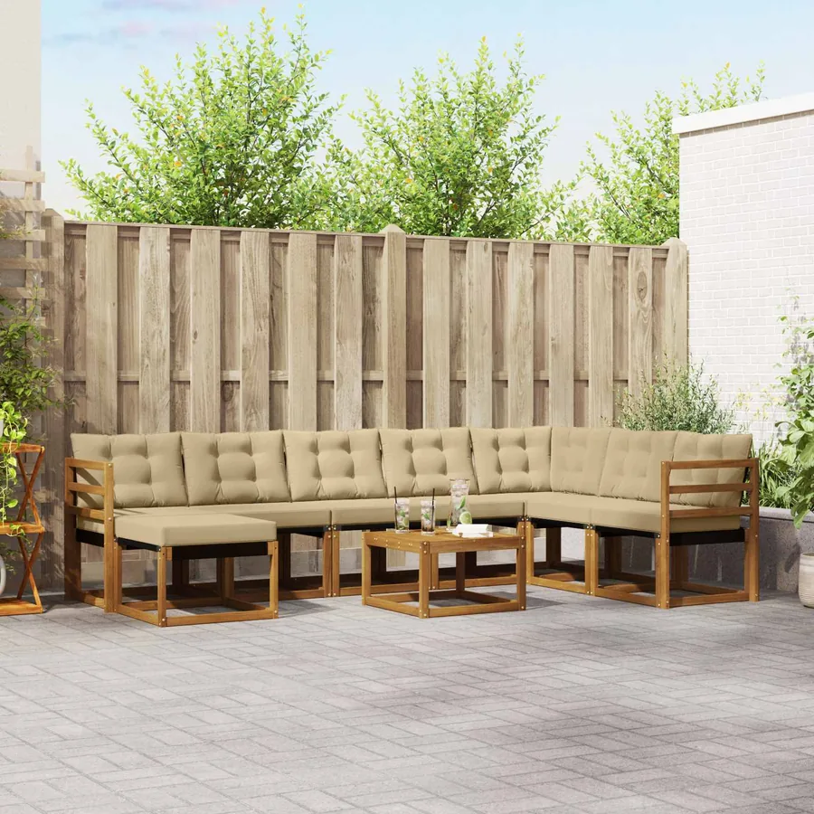 Ensemble de canapés d'extérieur 9 pcs Naturel et Beige