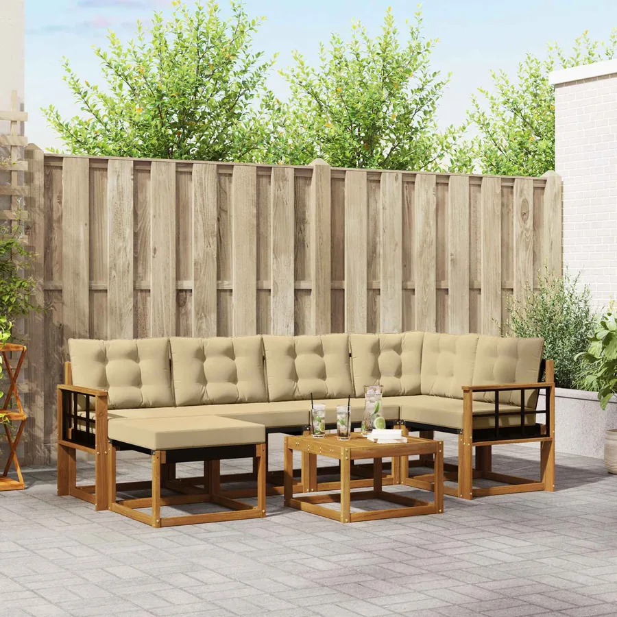 Ensemble de canapés d'extérieur 7 pcs Naturel et Beige