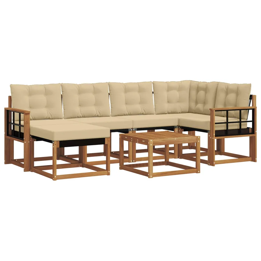 Ensemble de canapés d'extérieur 7 pcs Naturel et Beige - 2