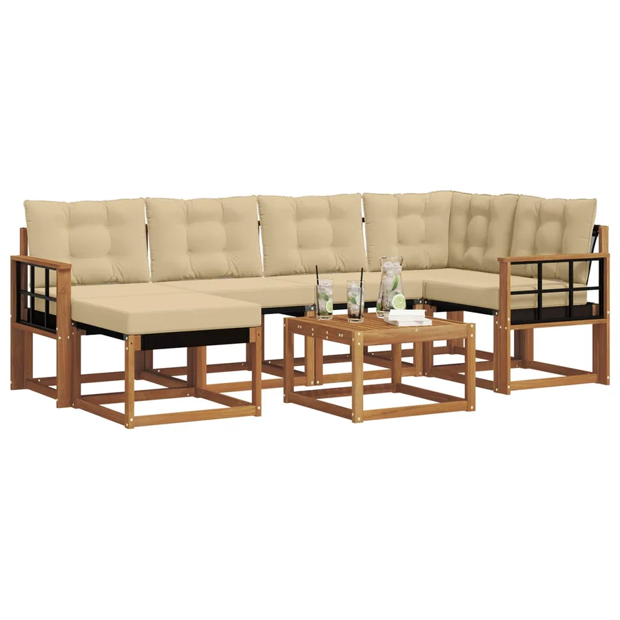 Ensemble de canapés d'extérieur 7 pcs Naturel et Beige - 3