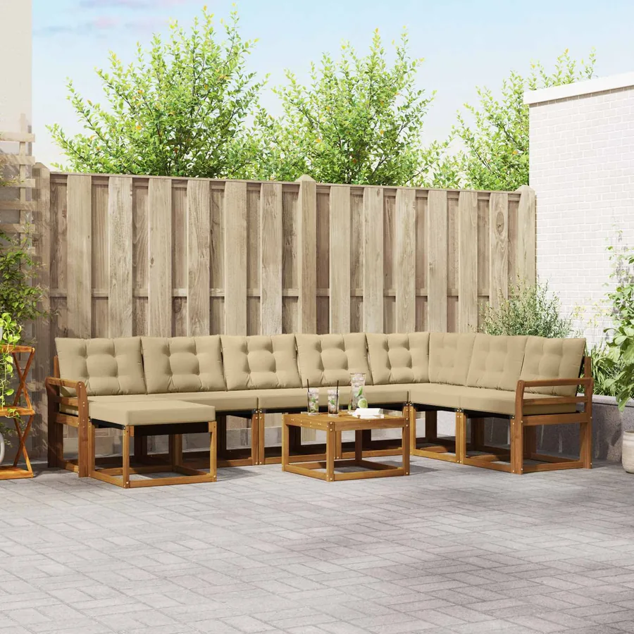 Ensemble de canapés d'extérieur 9 pcs Naturel et Beige