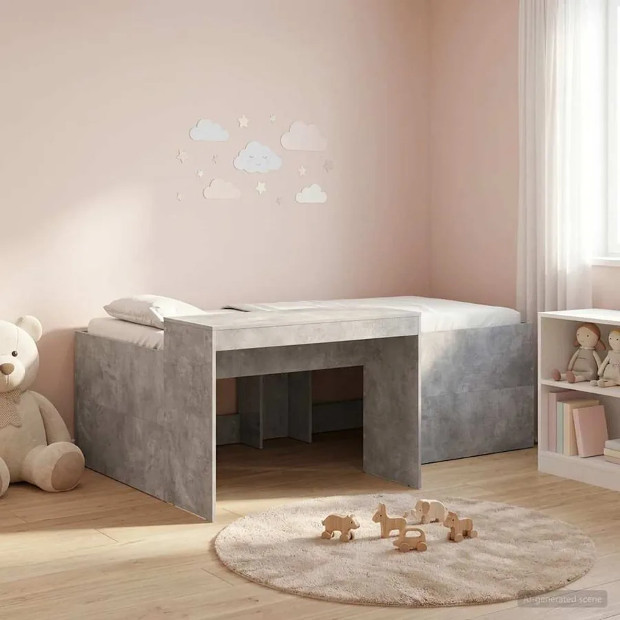 Lit haut pour enfants avec bureau Gris béton 75 x 190 cm