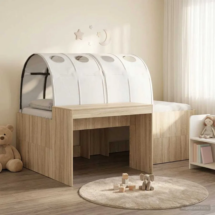 Lit avec Tunnel 3 pc Chêne Sonoma et blanc Bois d'ingénierie