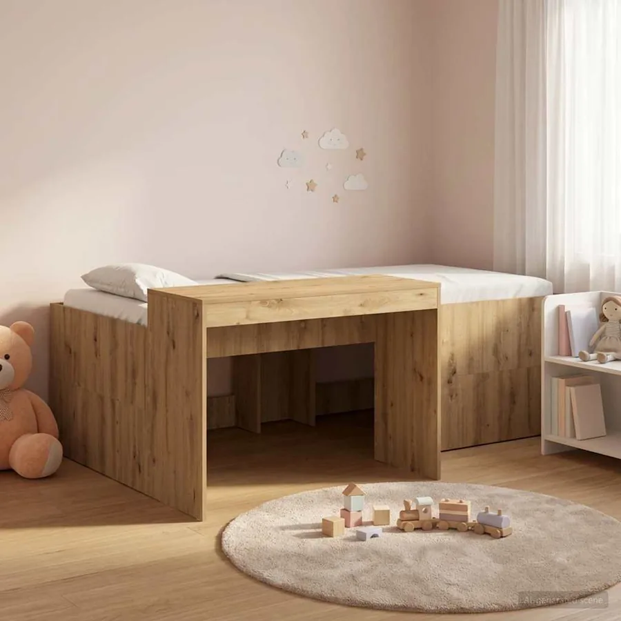 Lit haut pour enfants avec bureau Chêne artisanal 75 x 190 cm