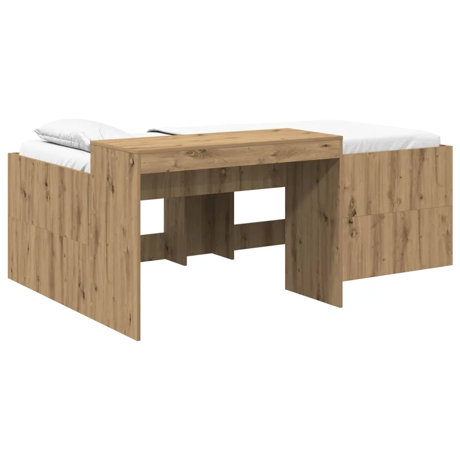 Lit haut pour enfants avec bureau Chêne artisanal 75 x 190 cm - 2