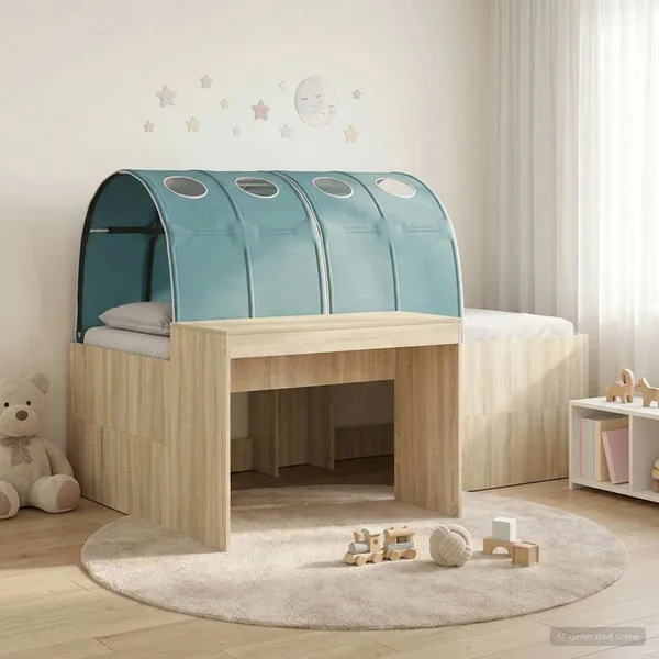 Lit avec Tunnel 3 pc Chêne Artisanal et Bleu Clair