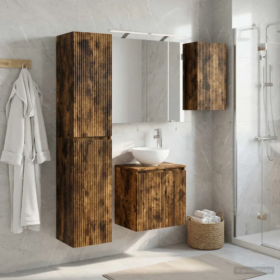 Ensemble d'armoire de salle de bain 5 pcs Chêne fumé