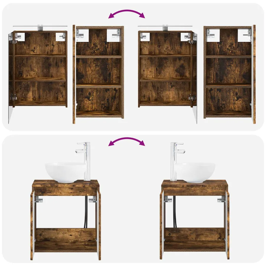 Ensemble d'armoire de salle de bain 5 pcs Chêne fumé - 14