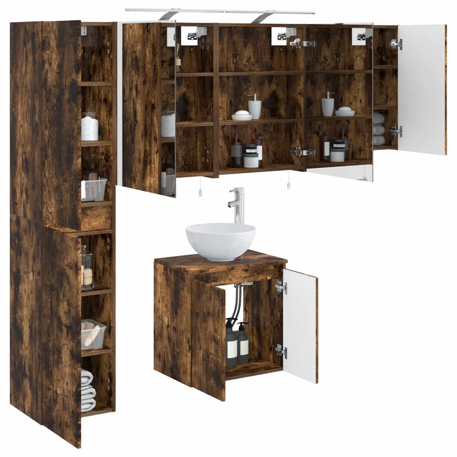 Ensemble d'armoire de salle de bain 5 pcs Chêne fumé - 3
